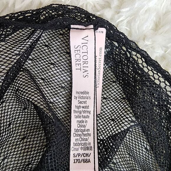Victoria's Secret THONG SMALL Black Lace mesh high waist Incredible By - Picture 6 of 6